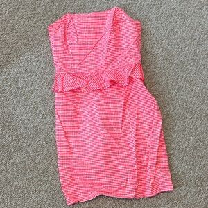 Pink Striped Strapless Dress